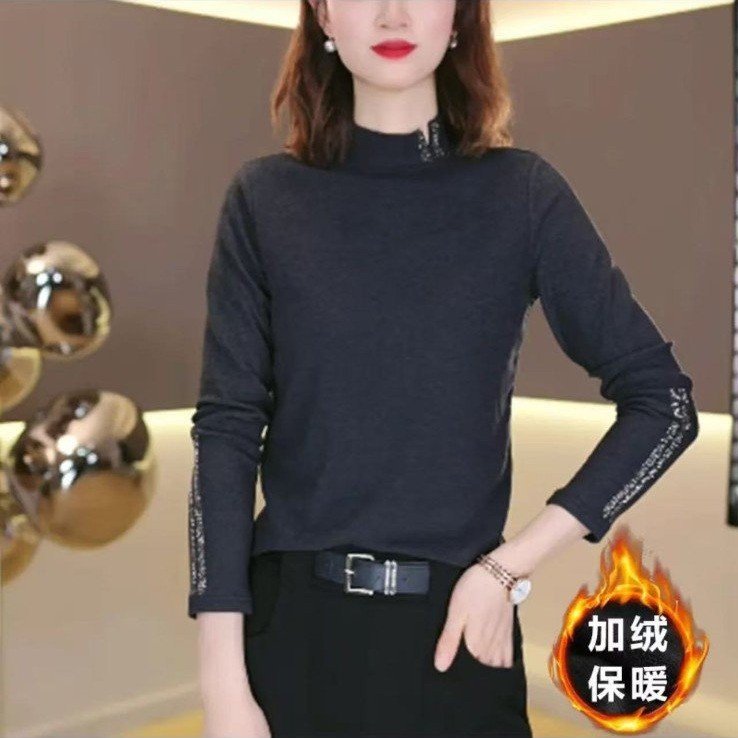 直播爆款半高领长袖上衣女2024秋季新款打底衫时尚百搭显瘦T恤