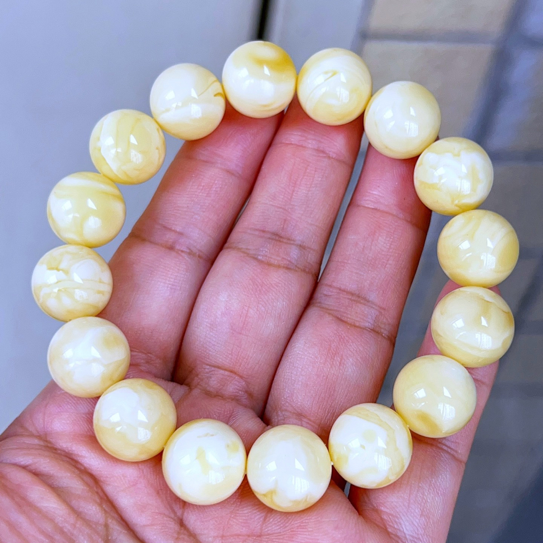 13+俄料浓瓷白蜡精工圆珠手串