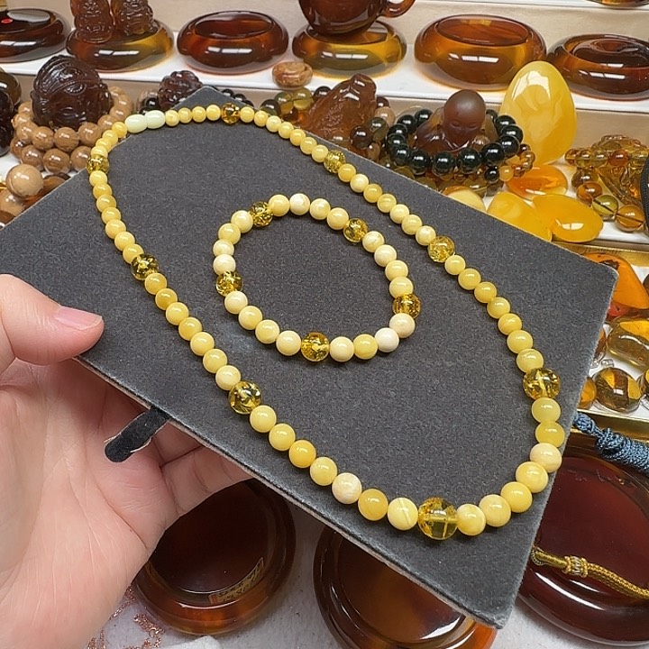 手链琥珀未镶嵌天然波罗的海白蜜蜡手串项链两件套20克
