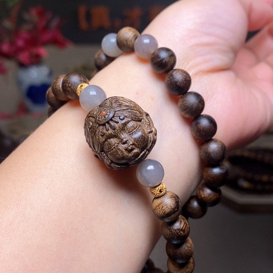 沉香手串越南芽庄瘤疤黄棋楠0.8➕扎基沉香木雕设计配饰