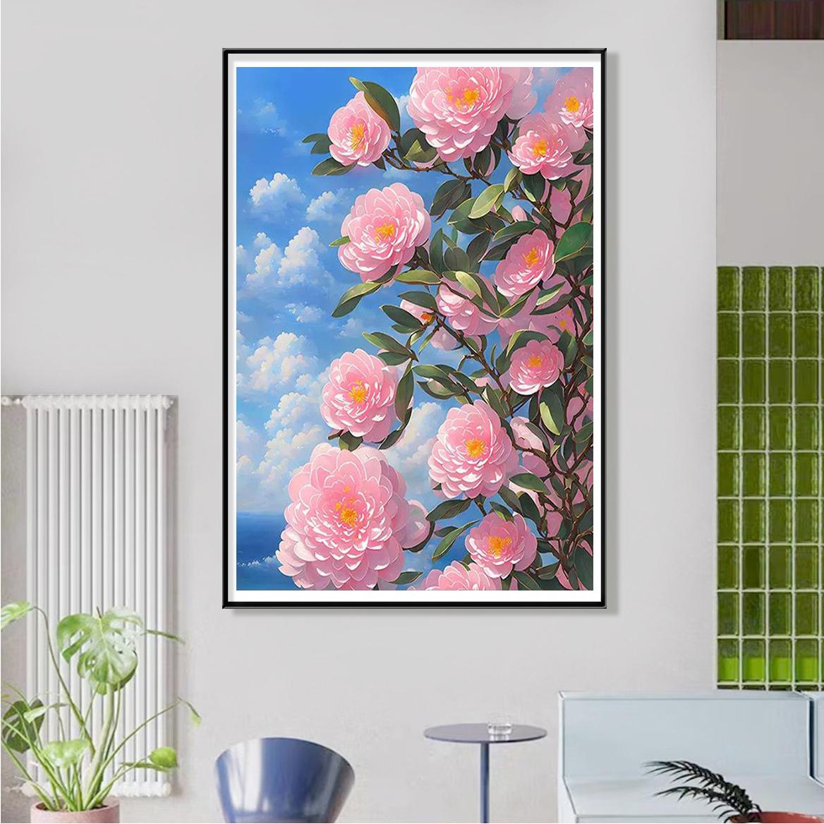 正品蒙娜丽莎皇室十字绣 山茶花 新款简约满绣无勾边35色手工线绣