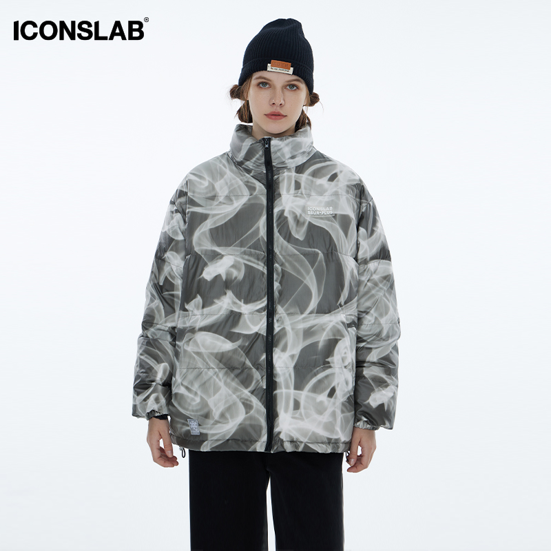 【边程同款】ICONSLAB 烟雾满印夜光棉服设计感小众情侣装棉衣潮