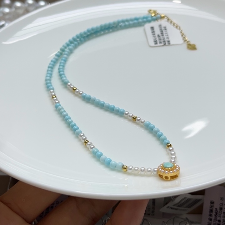 项链银S925镶嵌淡水珍珠