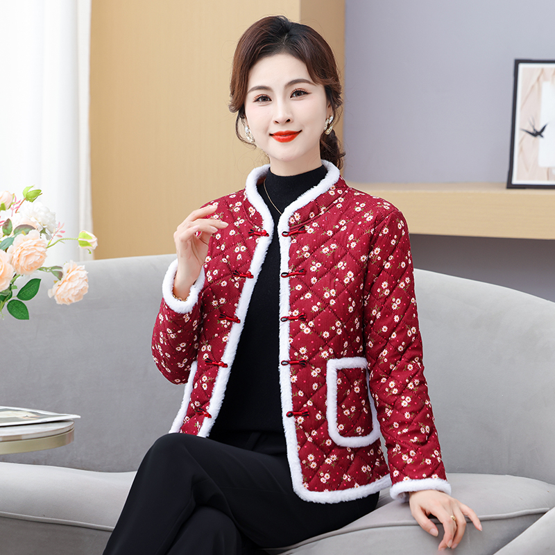 中老年女装花棉袄老年人妈妈装棉衣女装加厚民族风