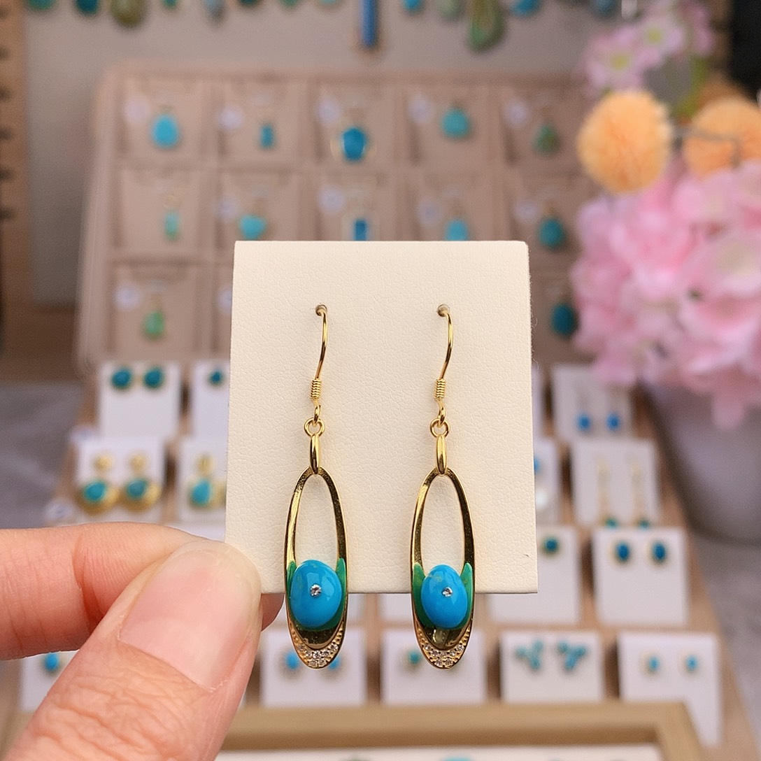 银S925镶嵌绿松石耳饰