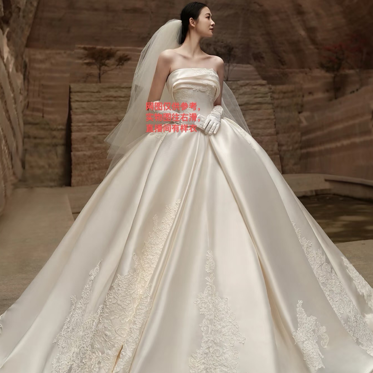 (LOEVER婚纱工厂)抹胸型无袖婚纱绑带中腰立体裁剪漂浮岛(可定做)