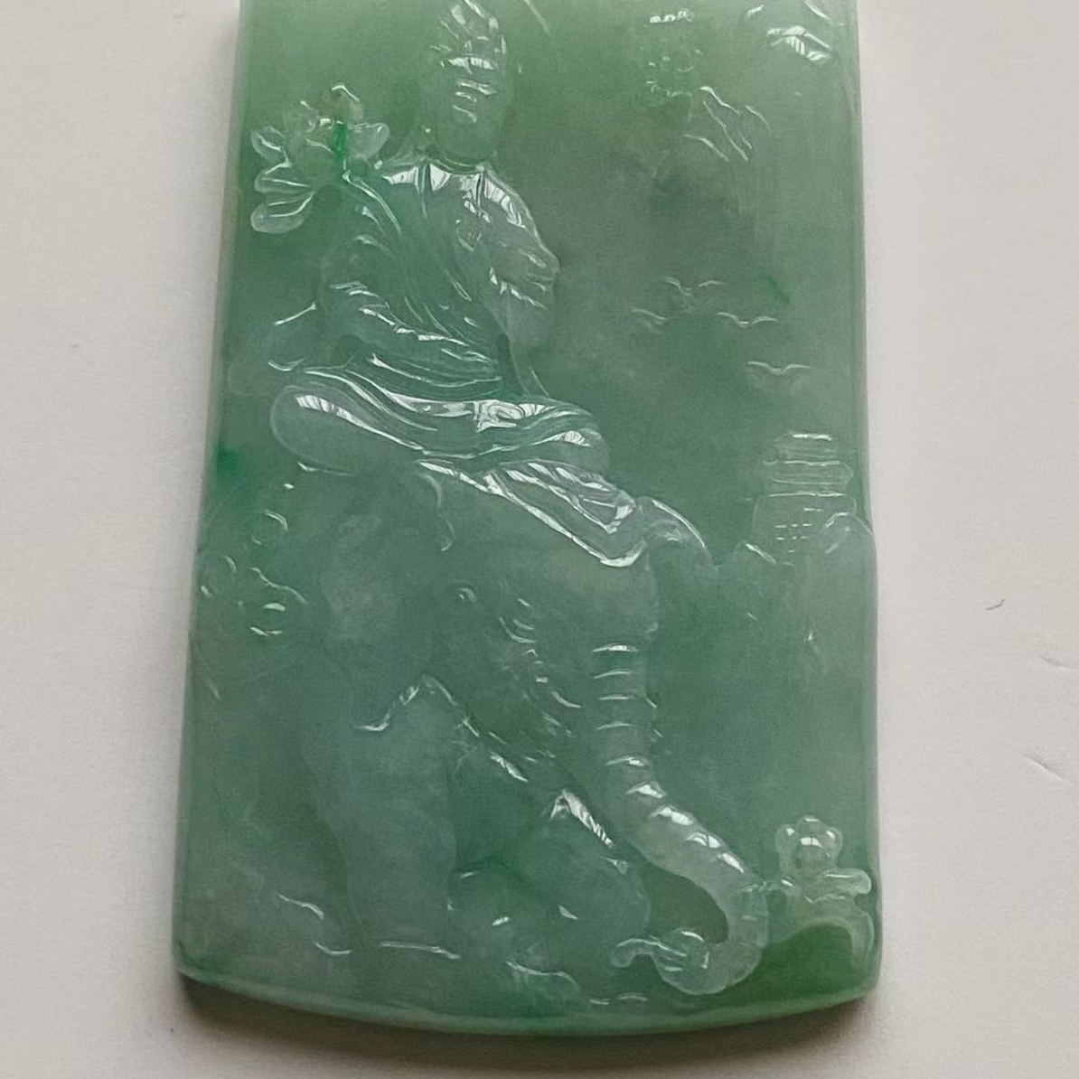 036缅甸A货翡翠精美冰晴底普贤菩萨挂件尺寸60 X 40 X 6.5