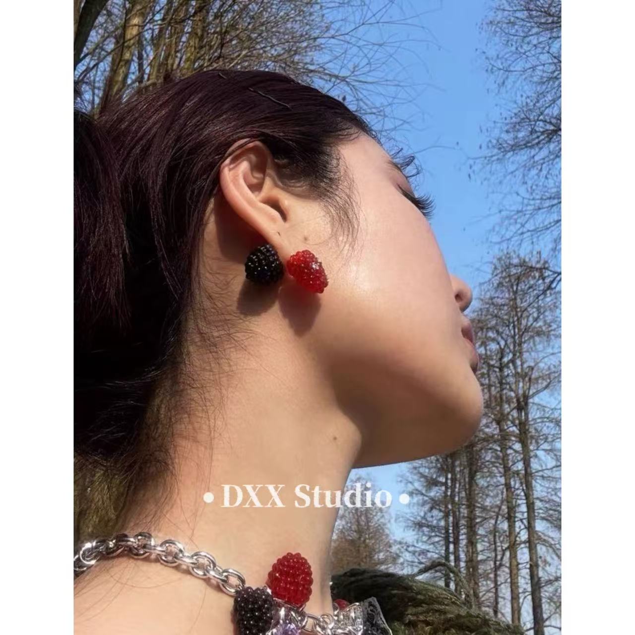 铜合金硅胶耳饰 小众设计树莓耳饰47731