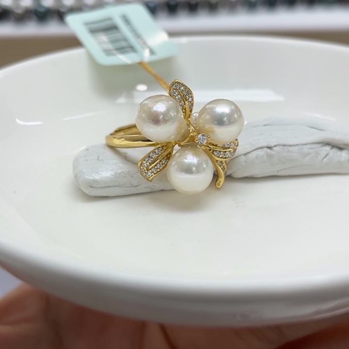 银S925镶嵌戒指海水珍珠7-8mm2号