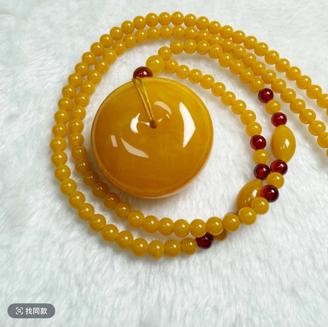 w105   精美百搭手工打磨大平安扣项链珠珠链6m