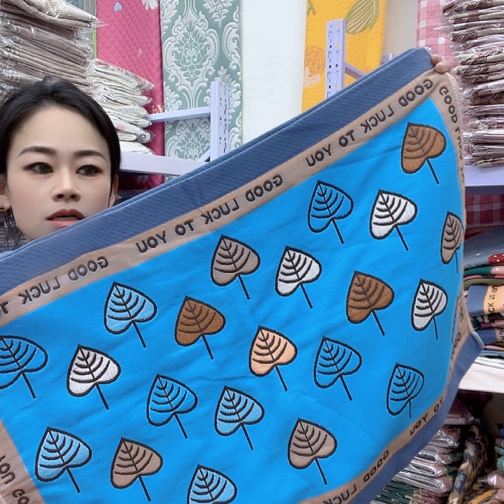 棉蓝色银杏叶纯棉