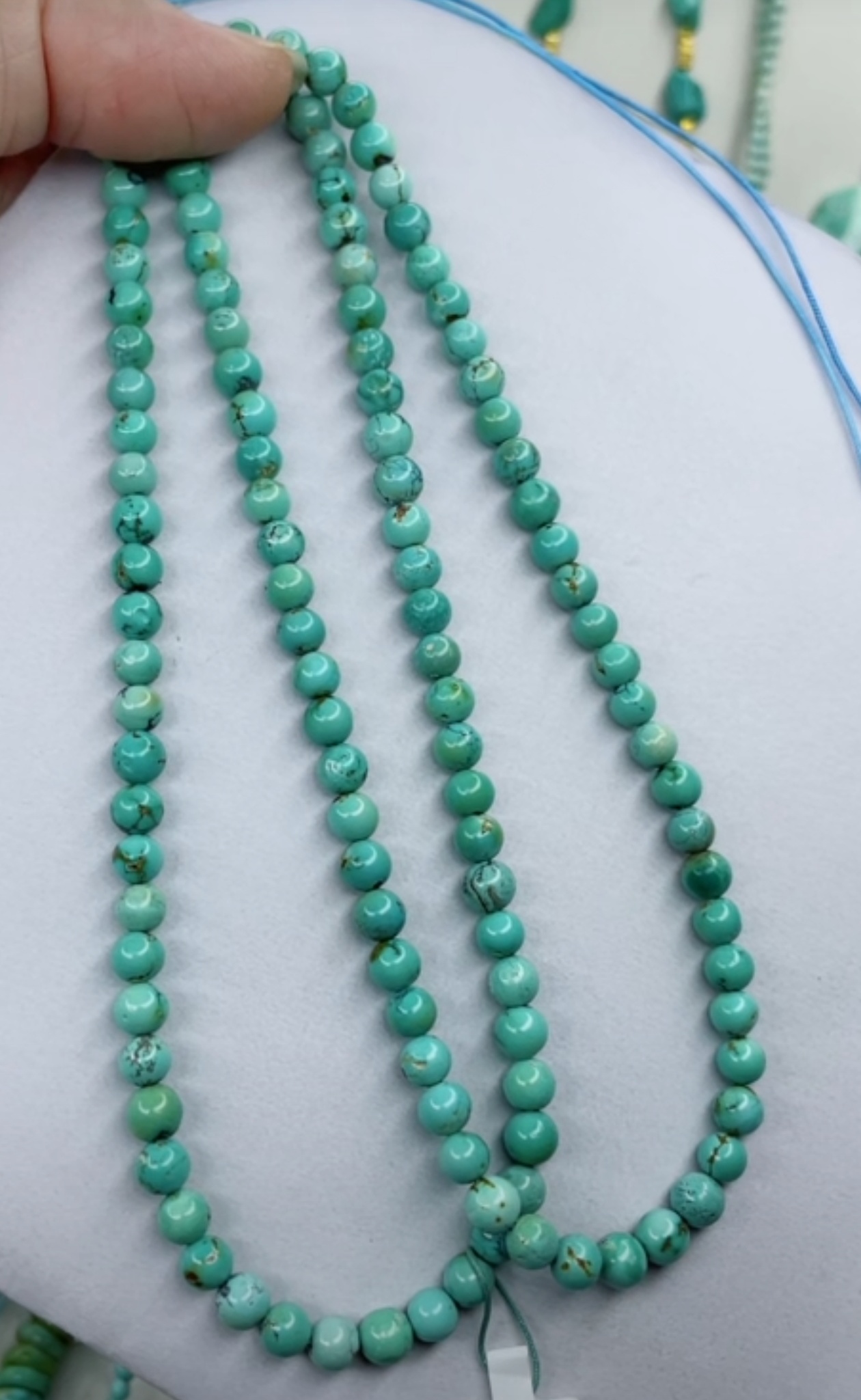 天然原矿绿松石珠链卡5+