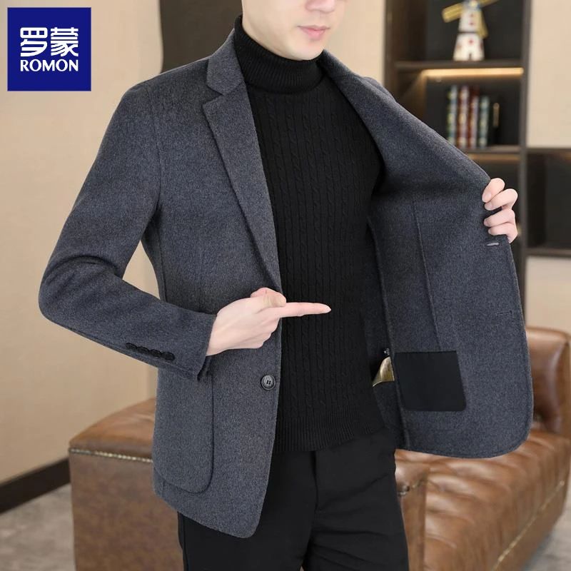 罗蒙高档羊毛男士双面单西秋冬季男士羊毛入秋外套
