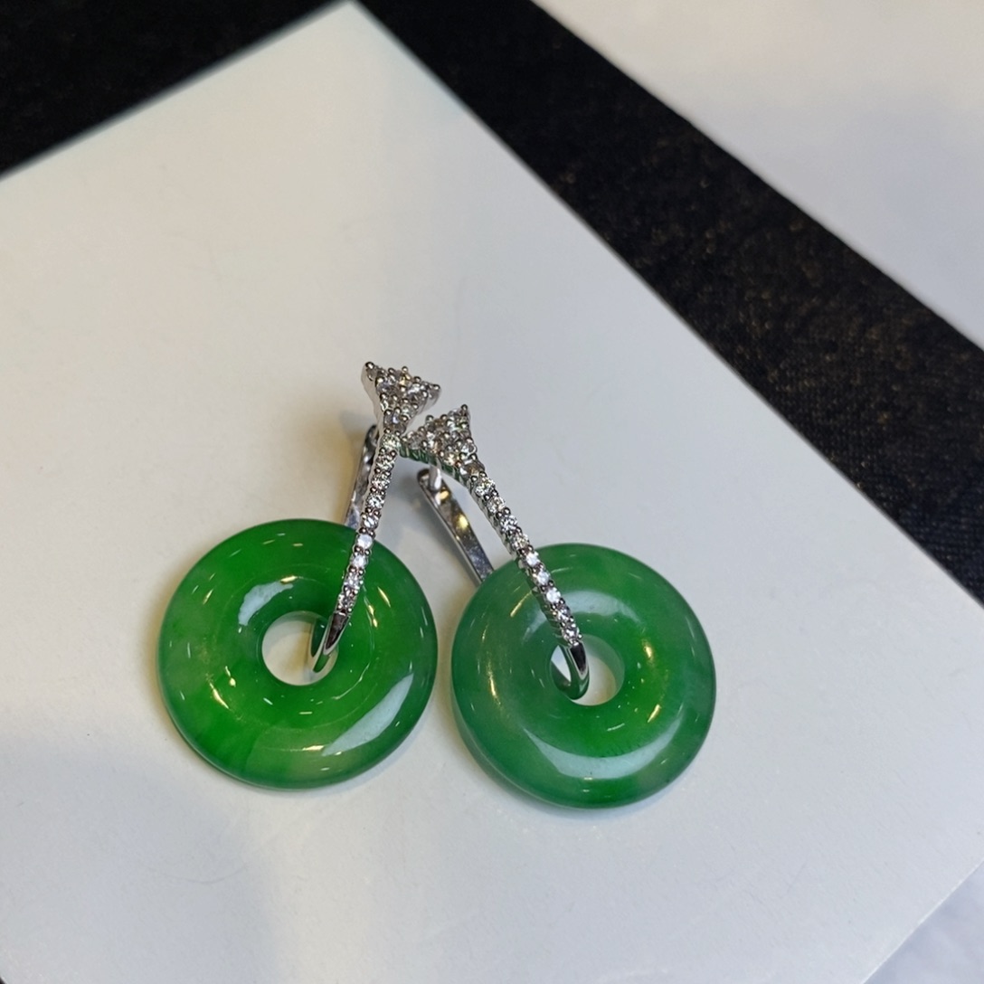 翡翠耳饰18K金镶嵌甜甜圈耳包