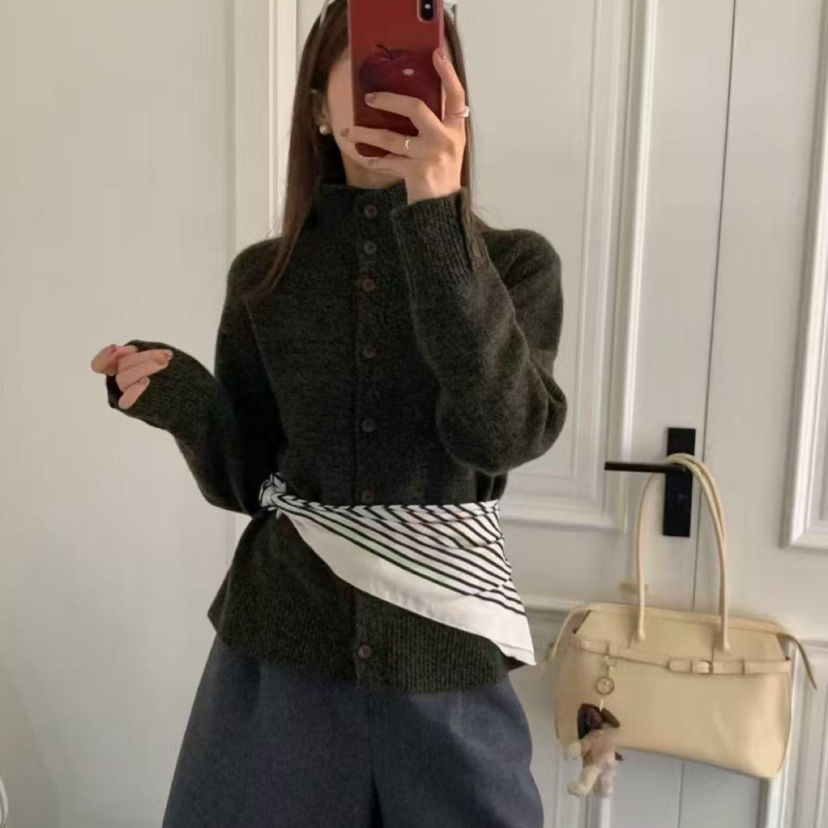 翻领毛衣开衫 罗文纽扣门襟针织外套休闲显瘦实穿4803