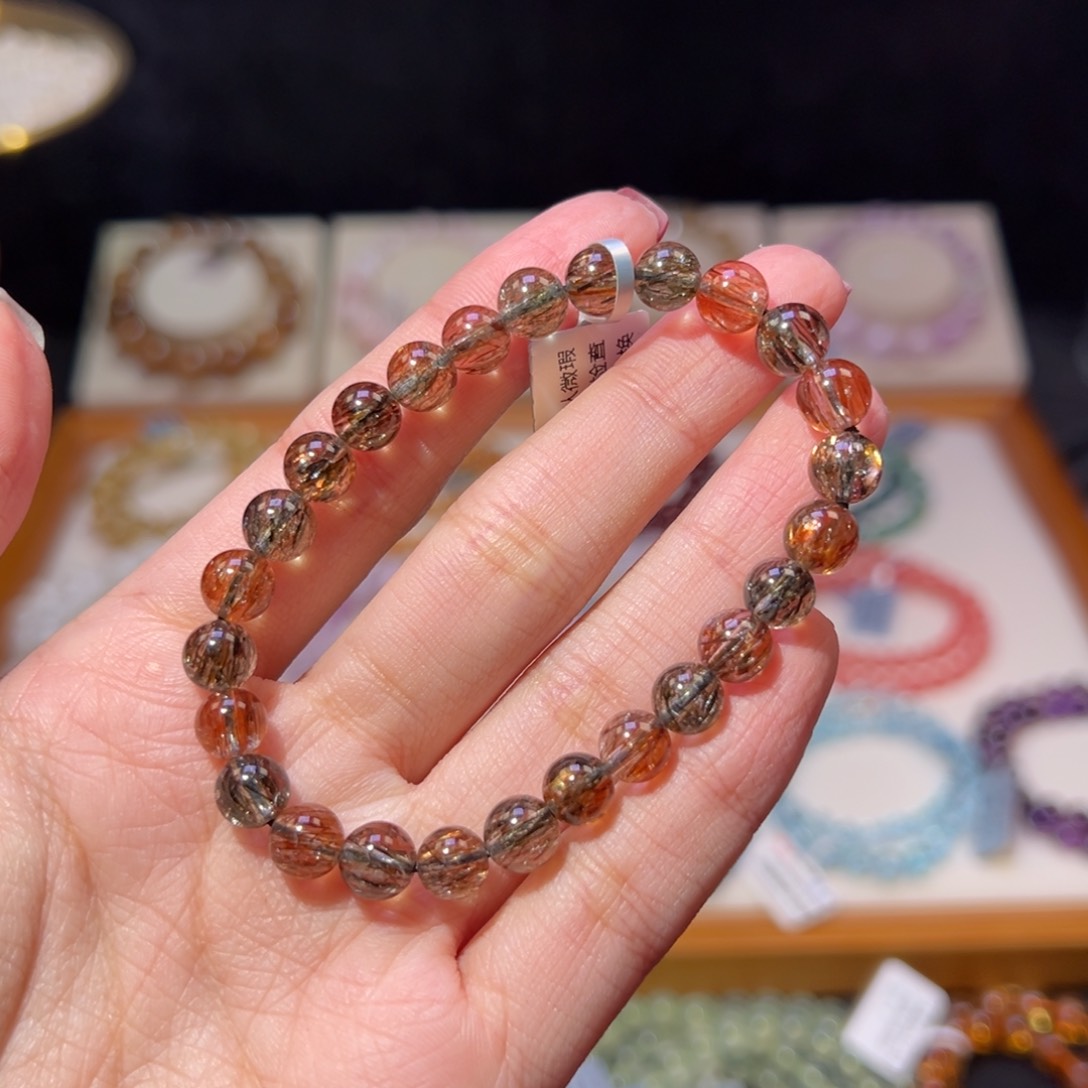 水晶手串未镶嵌7m收藏级顺发黑金超