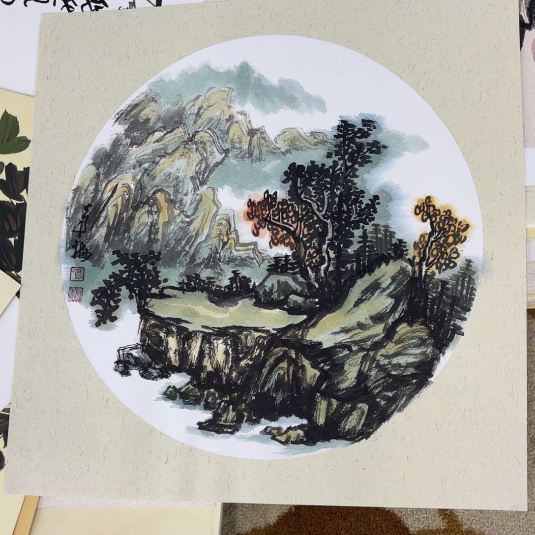 国画斗方卡纸作品童