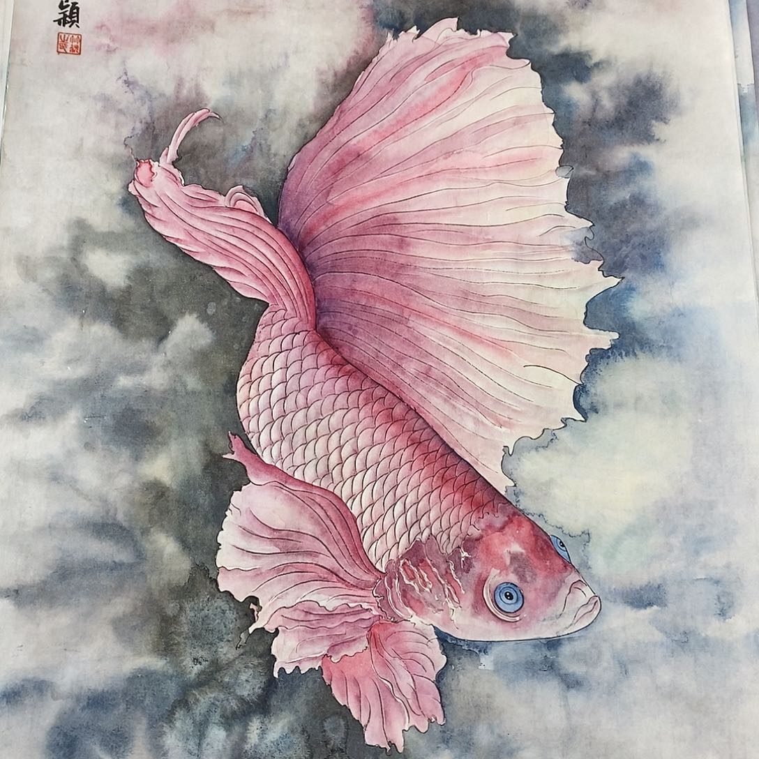 国画红木花香扑鼻一闻是