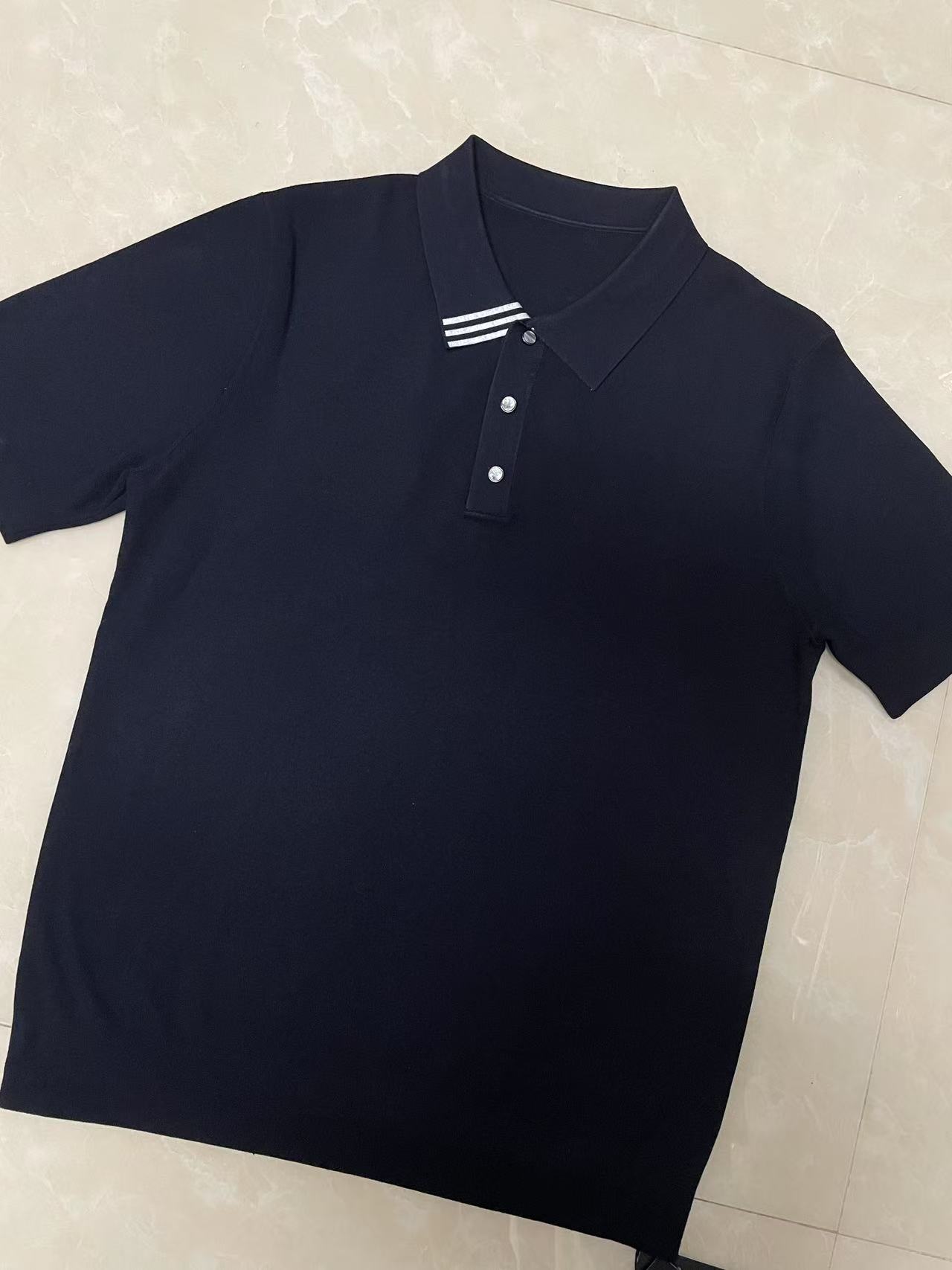 【251-领子三条杠翻领短袖】男士秋冬针织短袖