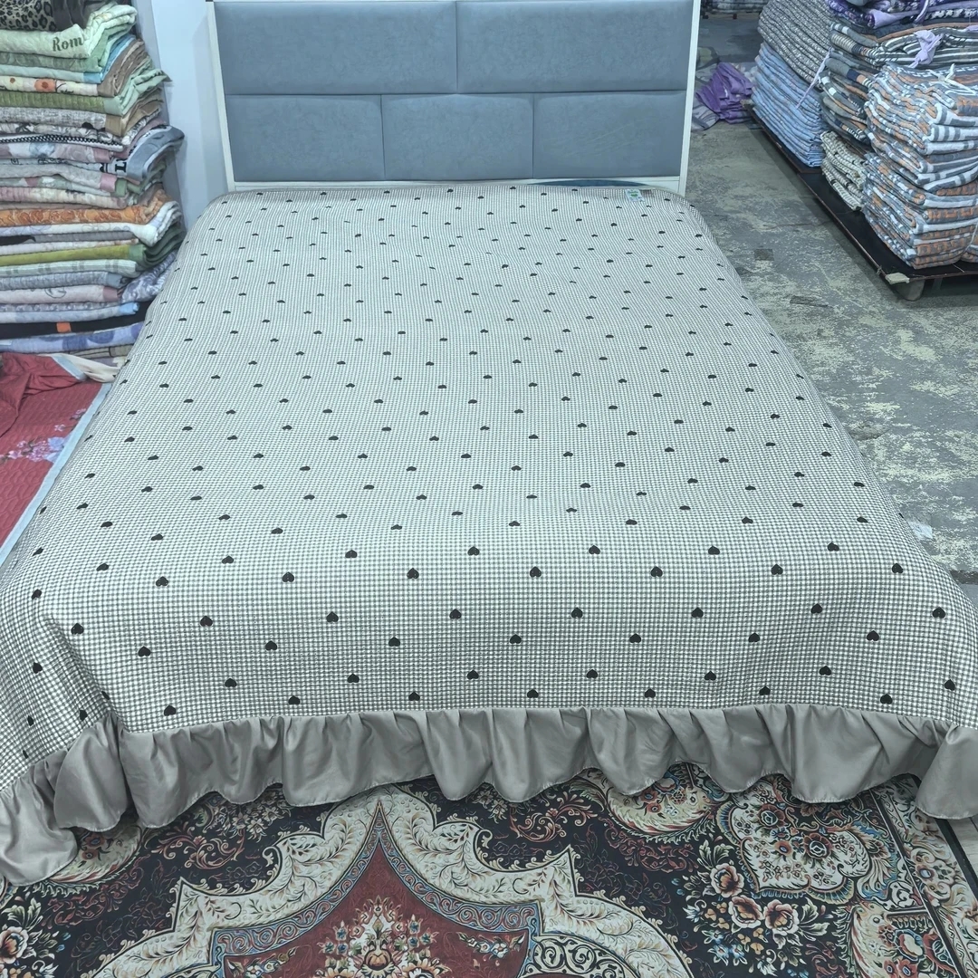 莫小柔花边床盖《咖色小咖心》2.4米✕2.5米含花边