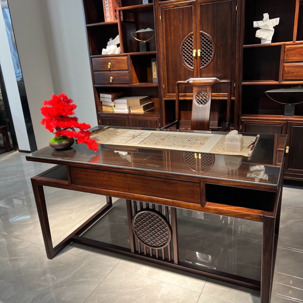 黑檀木爱里古夷苏木纯原木书桌办公桌书柜博古架无贴皮