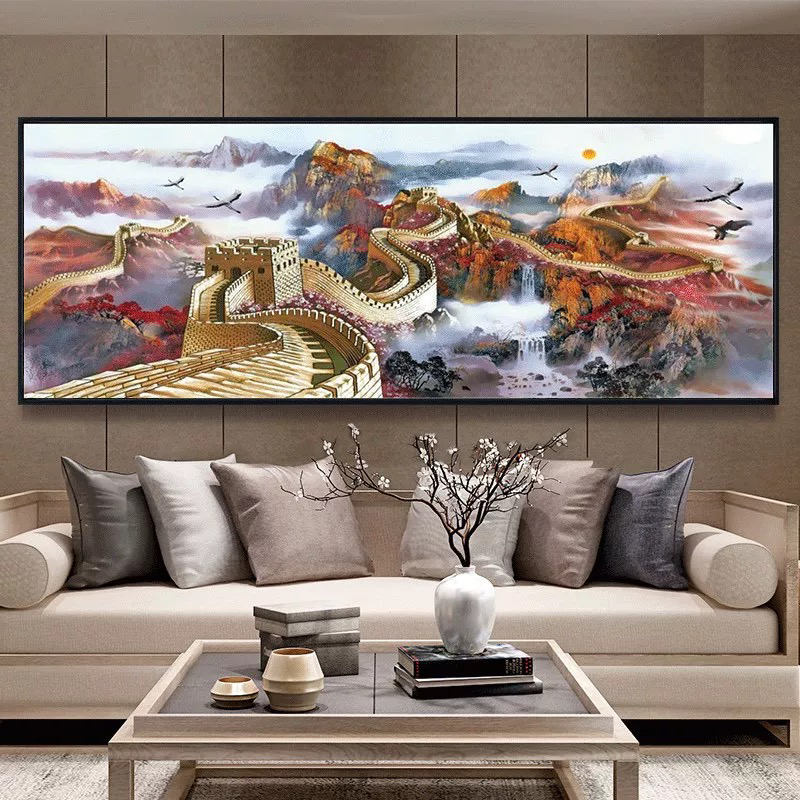 纯手工十字绣成品人工绣好的图万里长城爱我中华2.3米客厅办公室