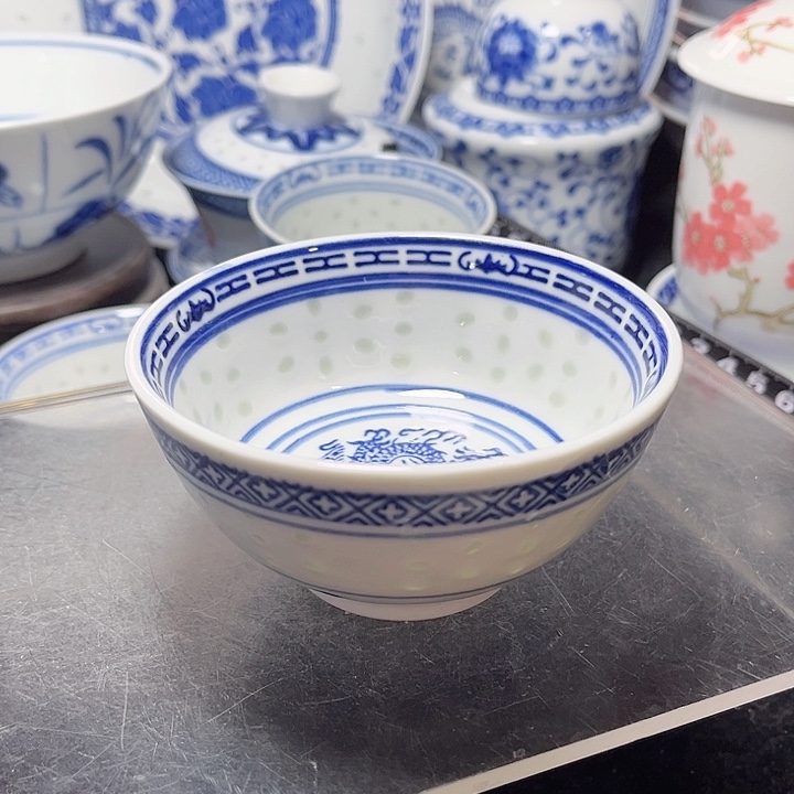 碗青花玲珑4寸龙纹碗