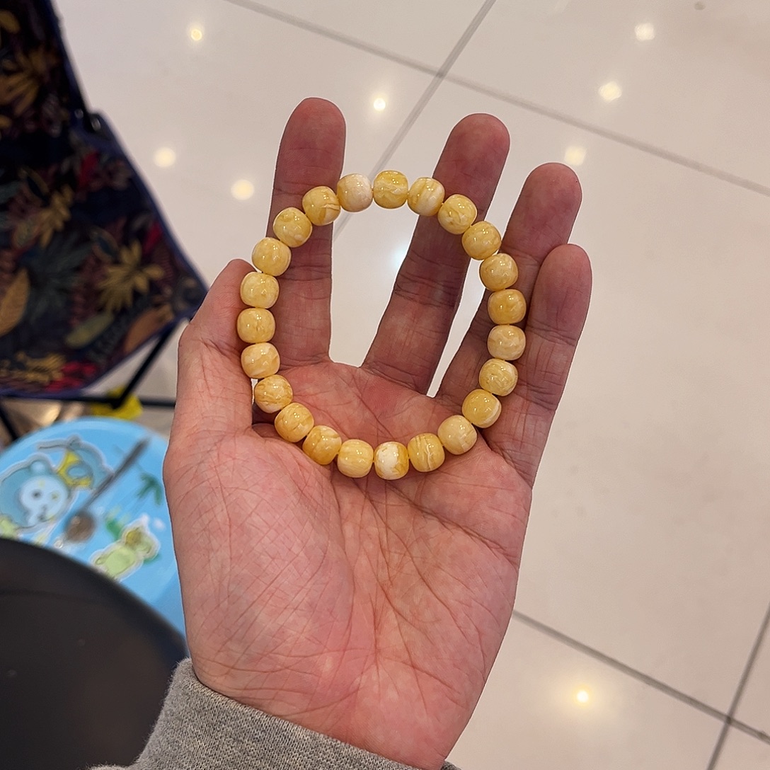 昶***蜜蜡未镶嵌手链浓蜡白花10mm