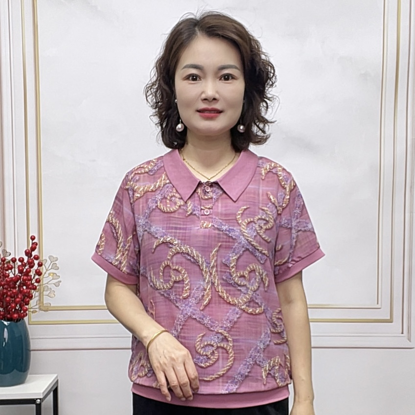 2025夏季女装显瘦气质宽松短袖时尚洋气新款休闲中老年妈妈装