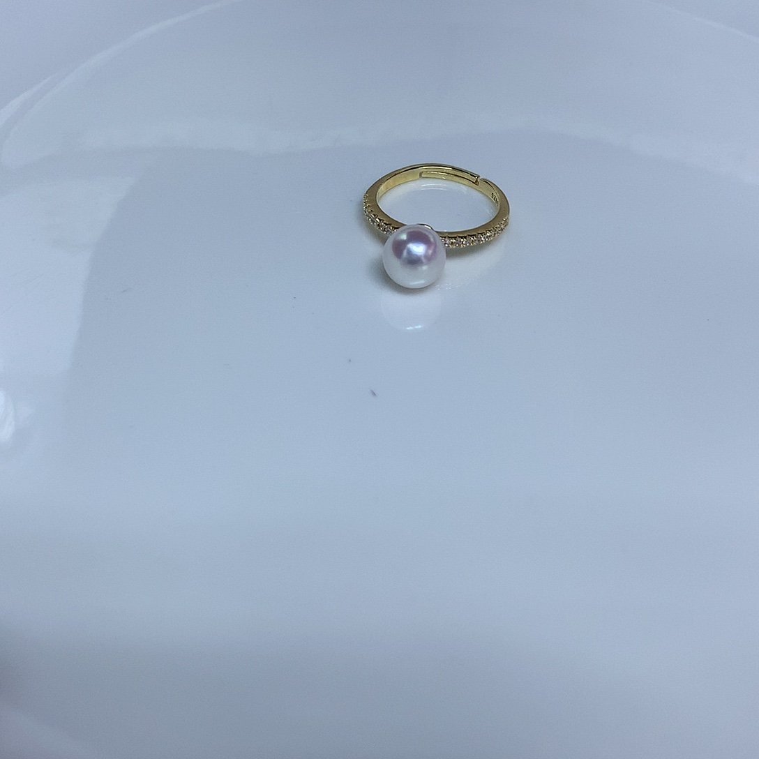 银S925镶嵌戒指海水珍珠7.5-8