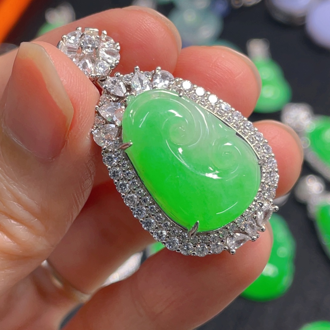 翡翠银S925镶嵌吊坠(不含链)