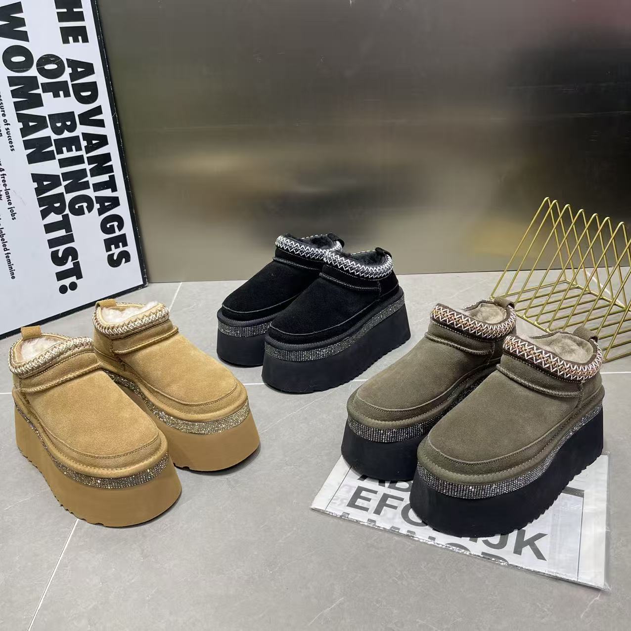 厚底7cm松糕雪地靴女鞋2025新款时尚套筒短靴保暖棉鞋及踝靴