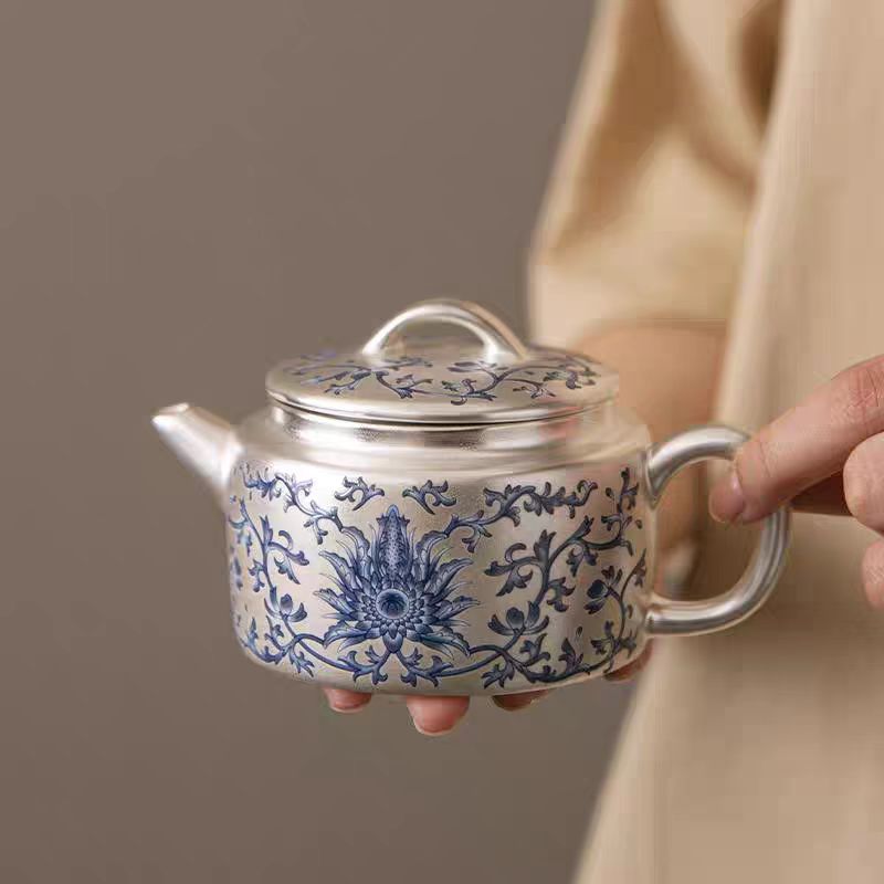 陈国再青花缠枝莲泡茶壶喝茶杯家用中式陶瓷功夫茶具