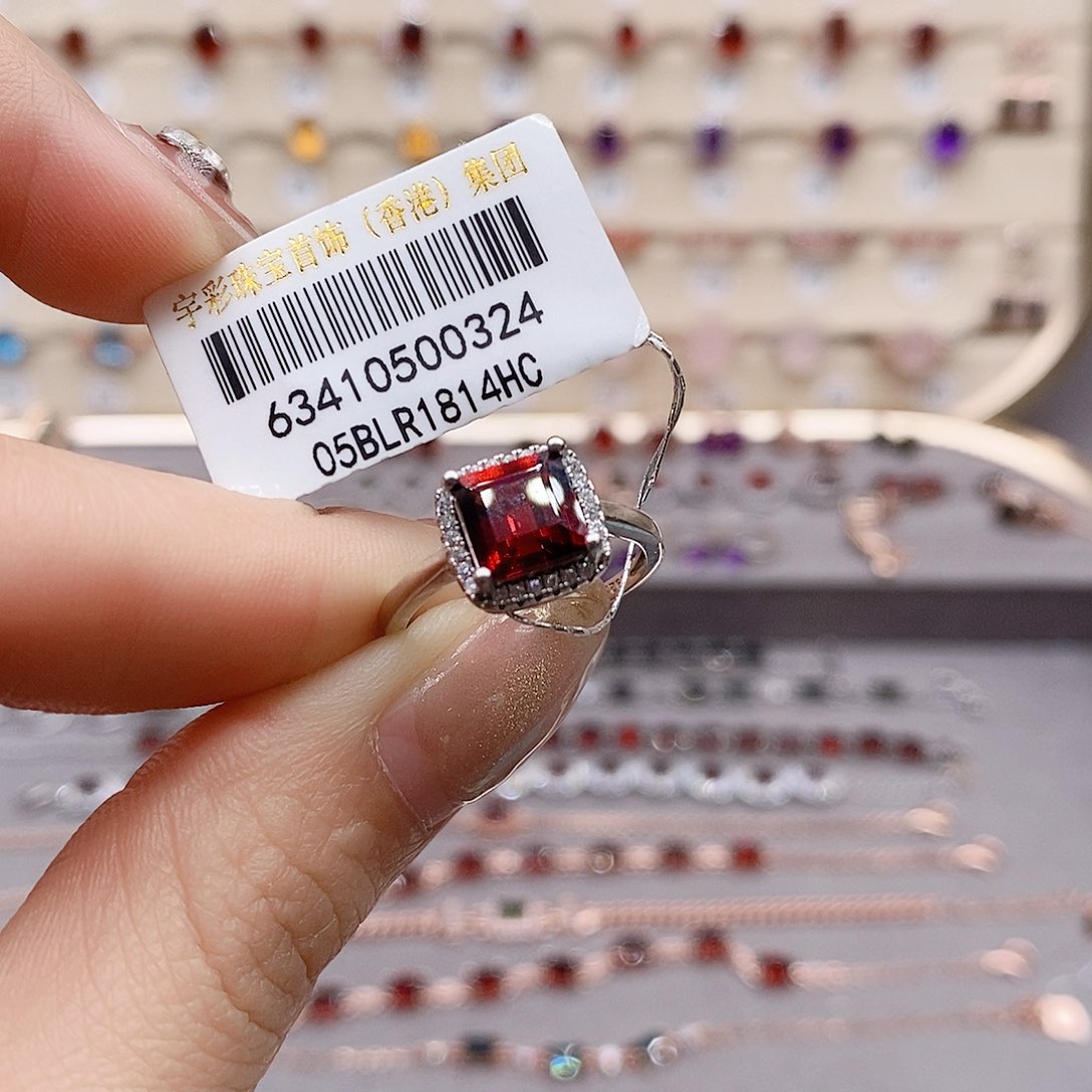 石榴石戒指银S925镶嵌戒指