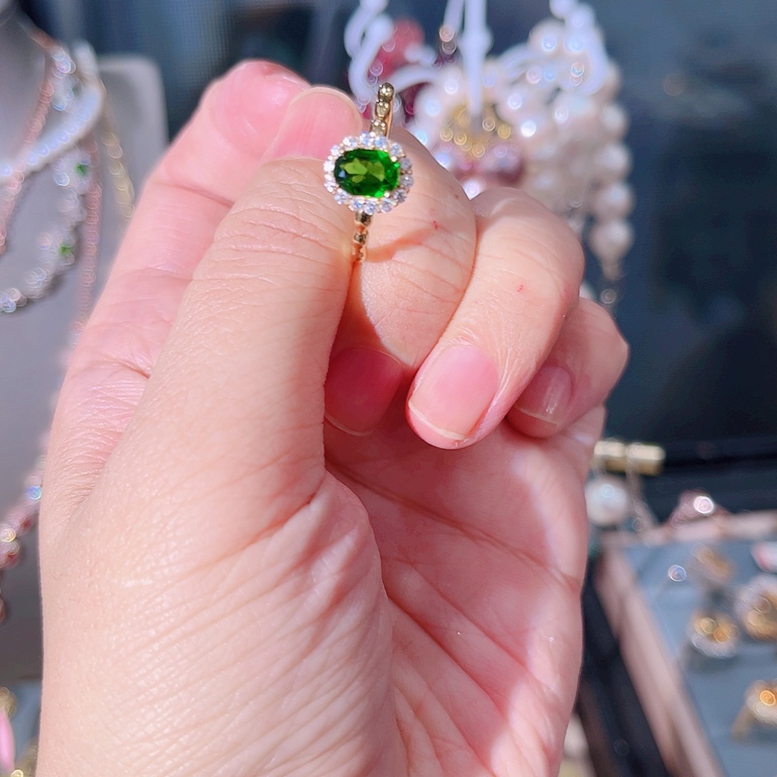 祖母绿戒指银S925镶嵌