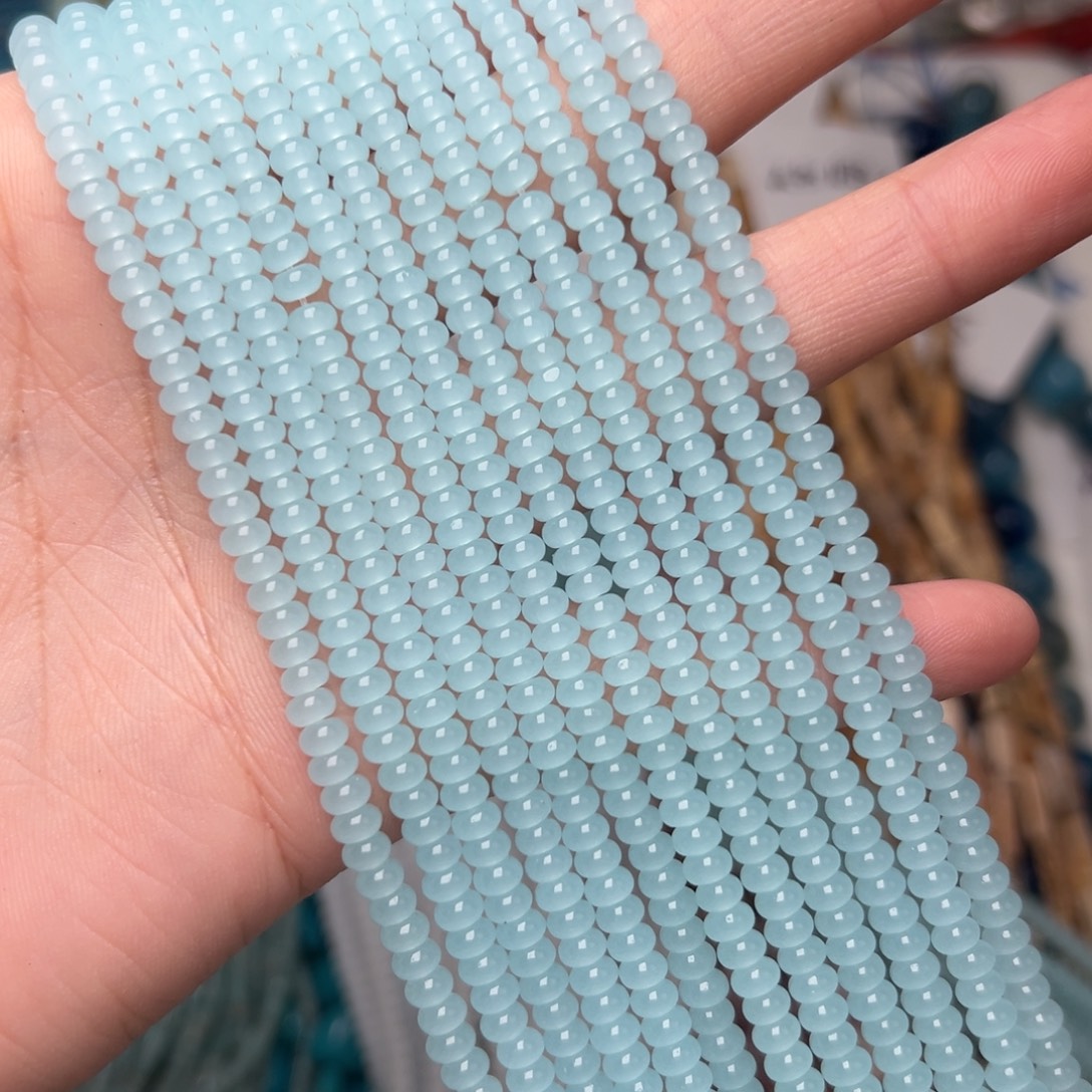 玛瑙/玉髓合金珠宝半成品L178。4.5mm蓝玉算盘珠两条