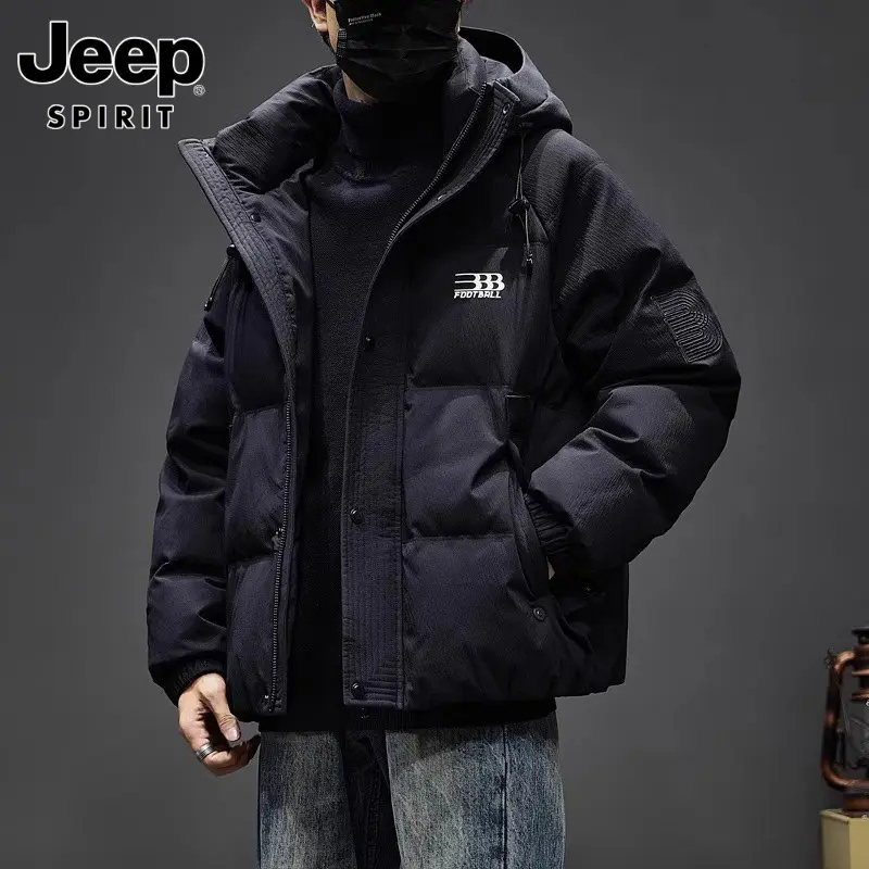 JEEP吉普鸭绒羽绒服男休闲冬季保暖潮流立领青年面包服短款外套男