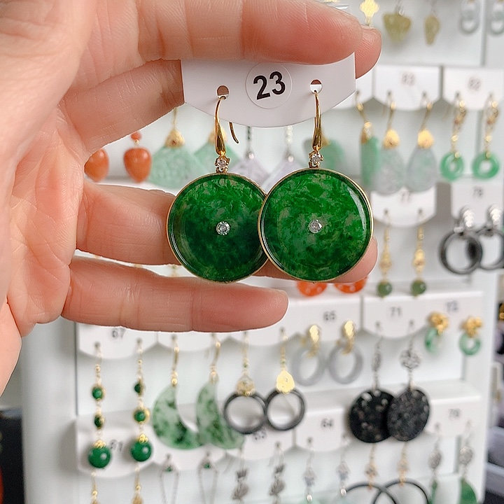 翡翠耳饰18K金镶嵌翡翠