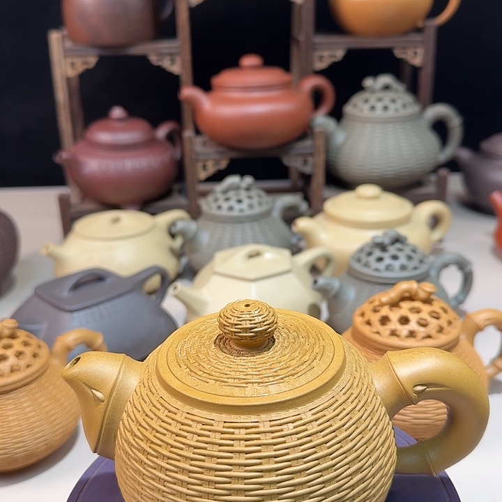 陆***哥紫砂茶壶原矿黄金段竹编西施