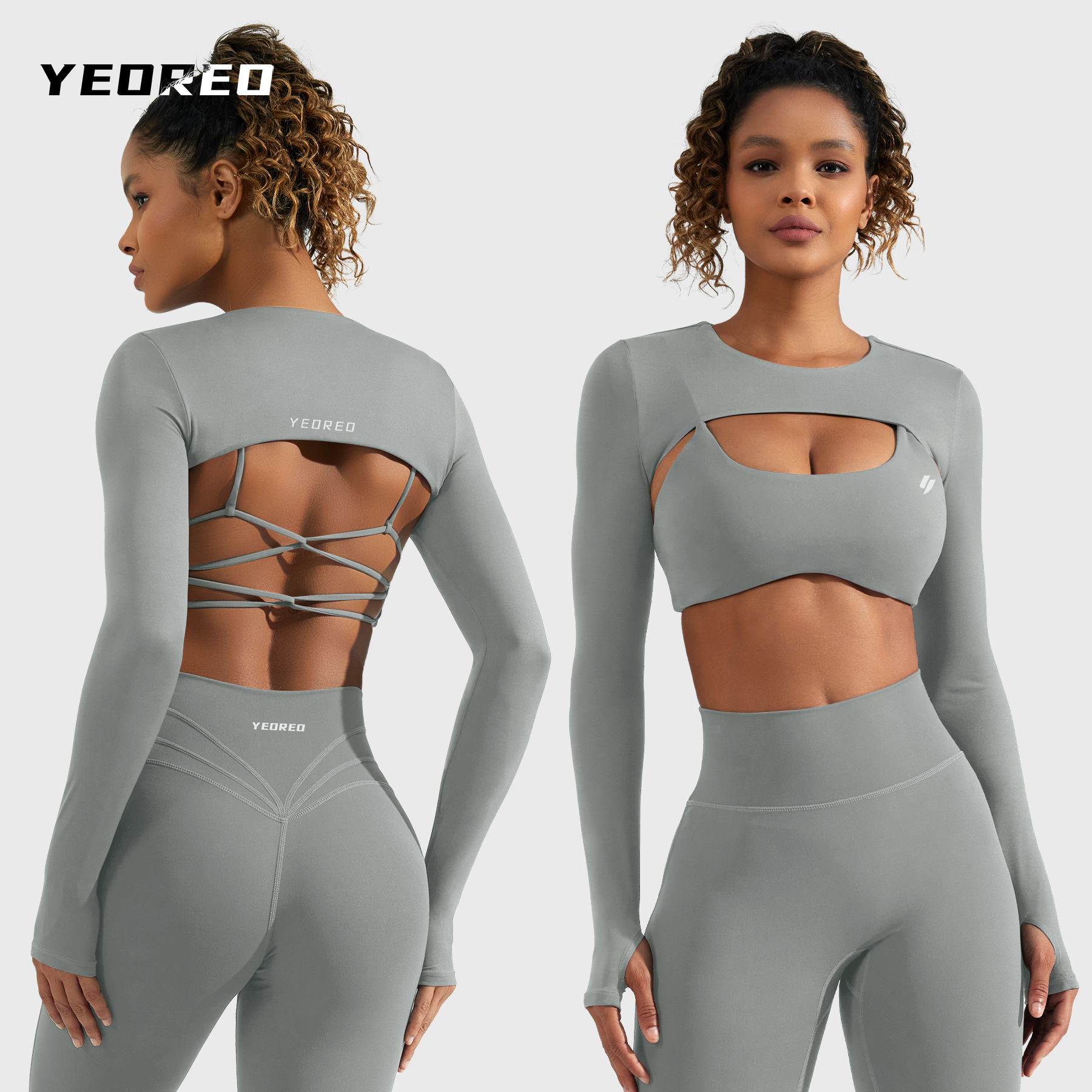 YEOREO【小圆领长袖坎肩】弧形下摆美背质感轻盈贴合胸型带拇指扣