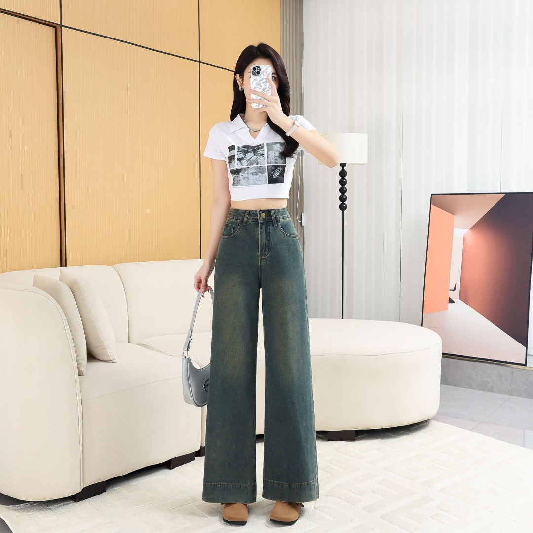 女装夏季孤品薄款休闲百搭显瘦宽松复古韩版阔腿直筒拖地裤