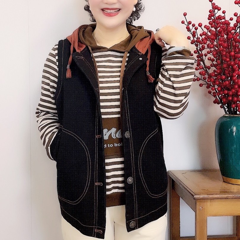 唐姐优选2025休闲百搭马夹常规款拼接带帽纯色连帽vc011