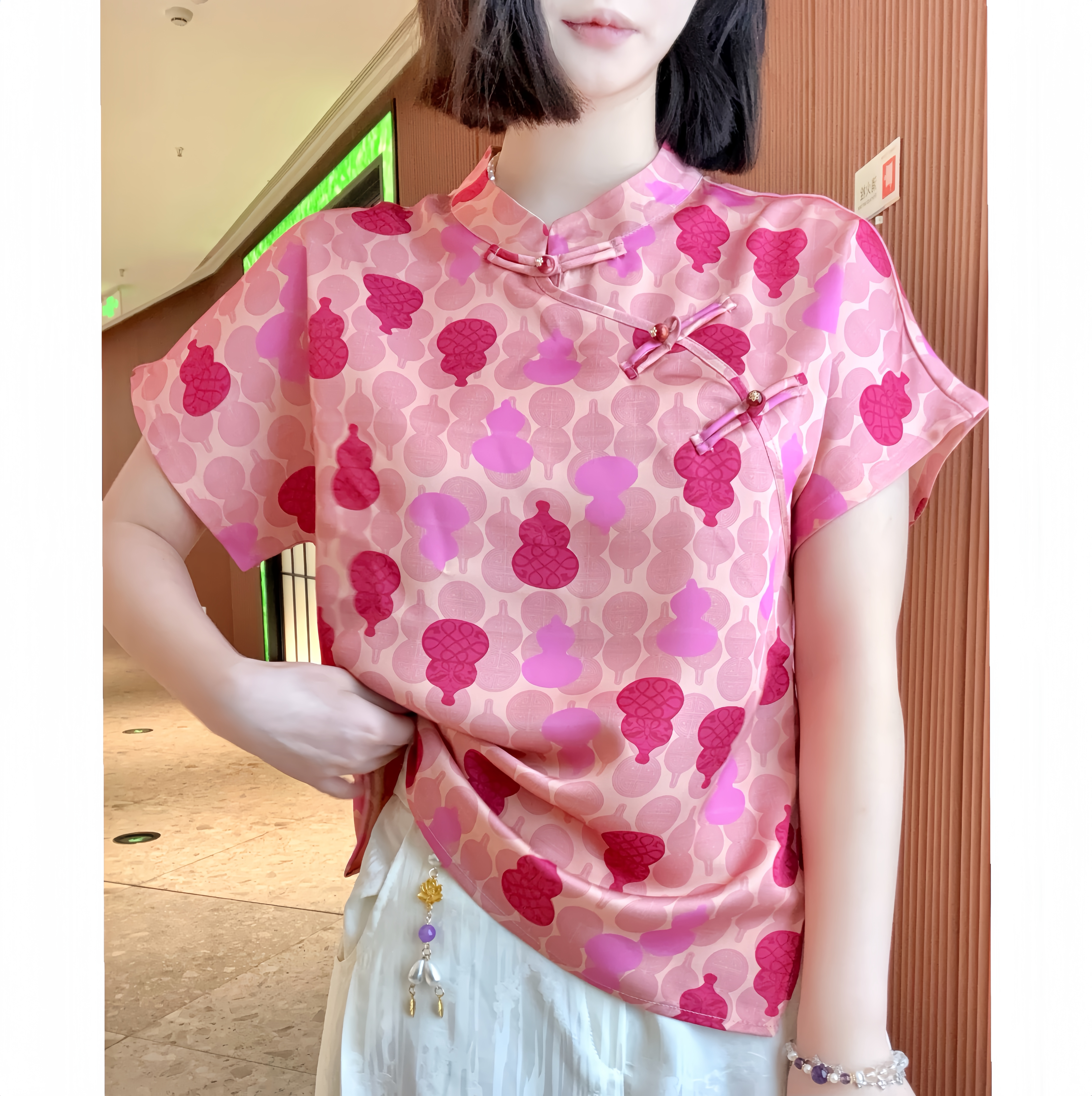 【小福禄】短袖新中式小衫丝滑舒适女装百搭透气精致提花显瘦洋气