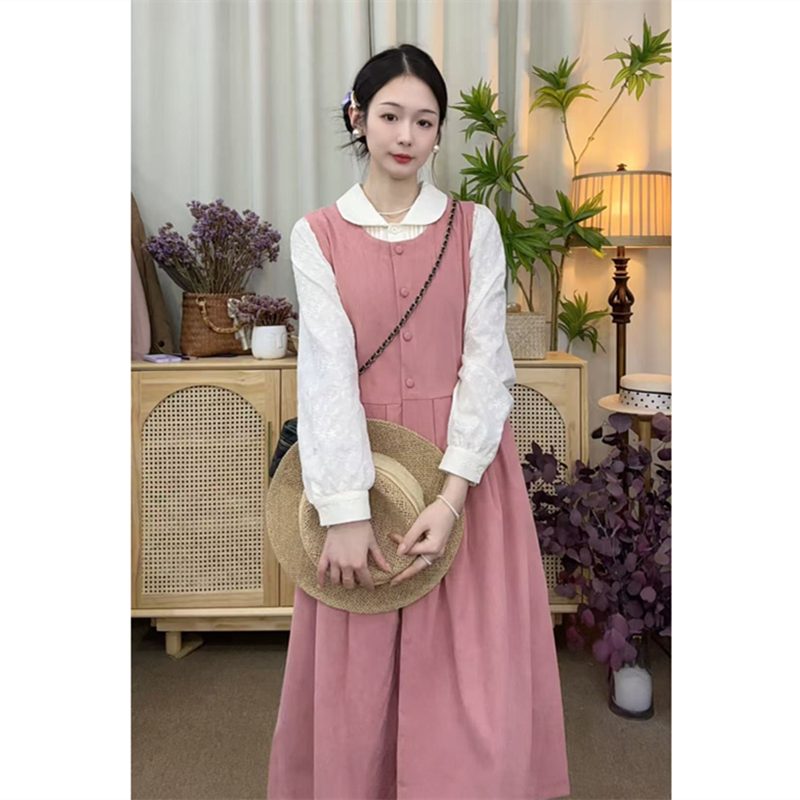 大乔【佳人】灯芯绒马甲裙秋冬百搭粉色显白连衣裙