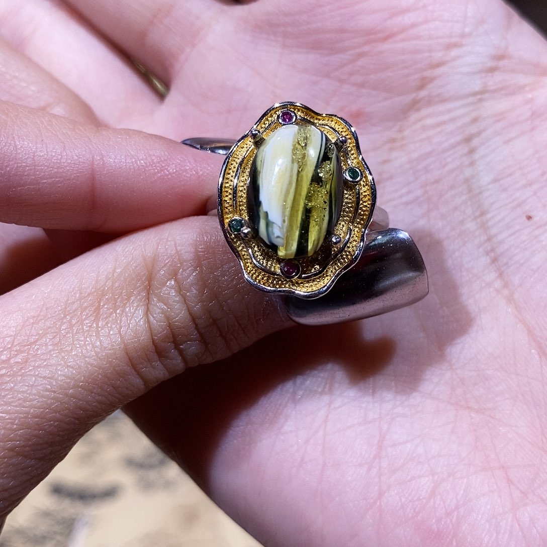 琥珀银S925镶嵌戒指戒指