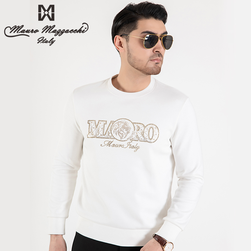 Mauro/玛路烫钻男士圆领长袖T恤卫衣时尚休闲户外百搭秋冬季2314