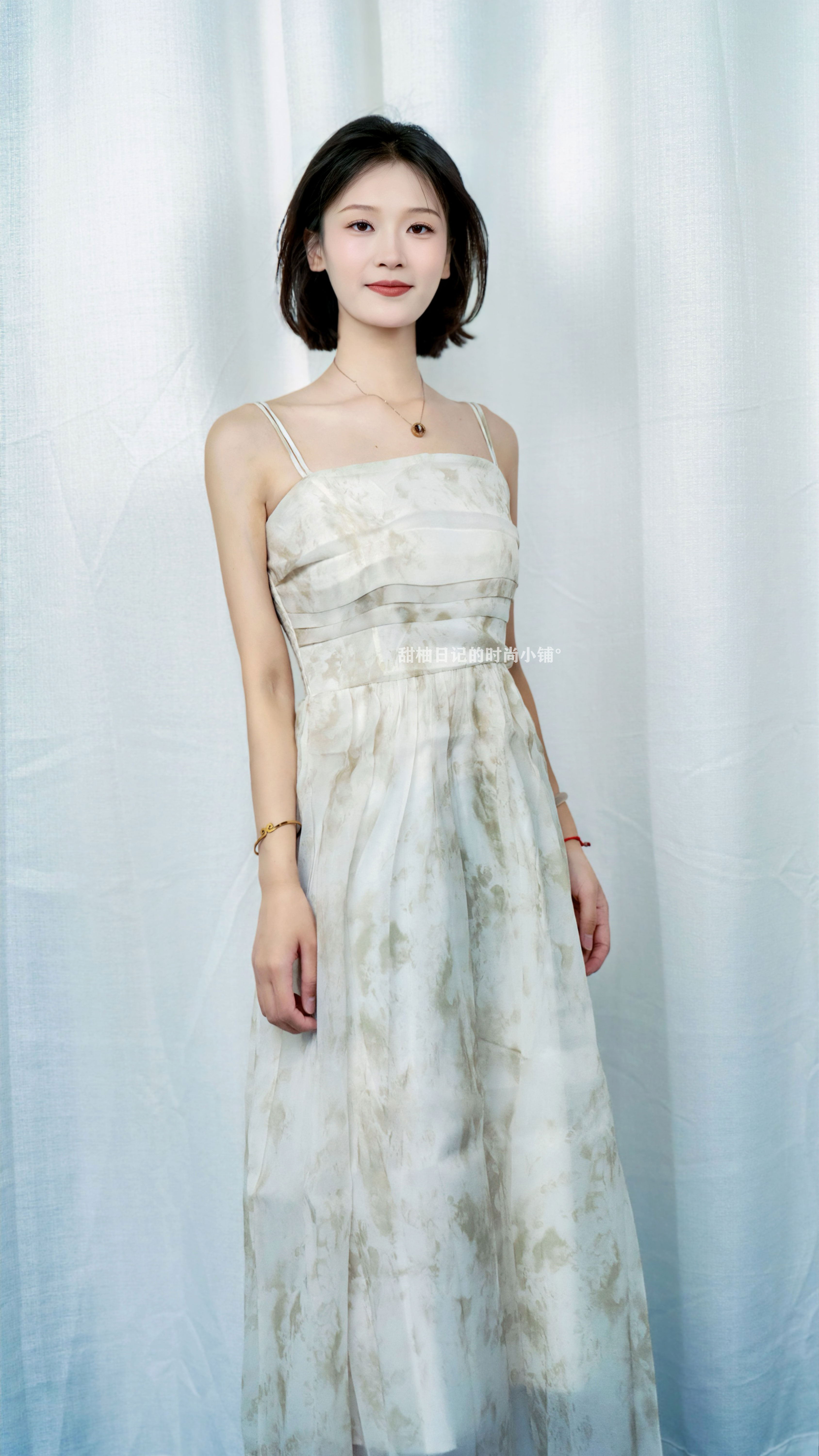 时尚松紧腰富婆风吊带长裙连衣裙日常高腰夏季气质设计师印花优雅