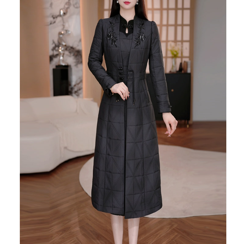 DBF-25B225NX 新款刺绣气质轻奢夹棉加厚中长款套装连衣裙 M-5XL