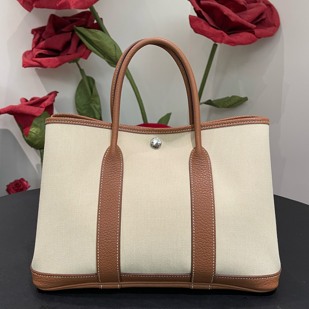 99新 Hermes/爱马仕 花园金棕拼帆布花园30/Y刻