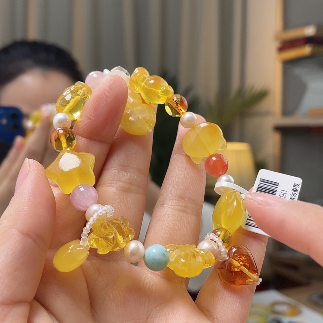 琥珀裸石未镶嵌蜜蜡手串